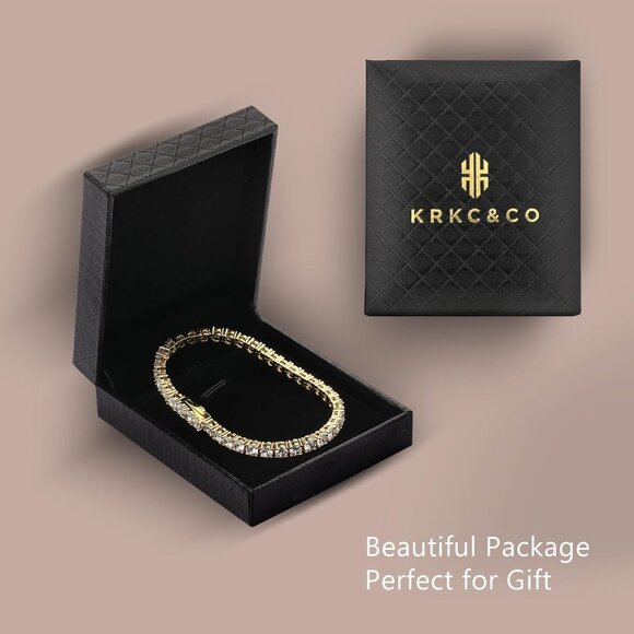 KRKC&CO 14k Gold Tennis Bracelet for Women, 3mm, Iced Out Cubic Zirconia, 7in - Picture 6 of 7